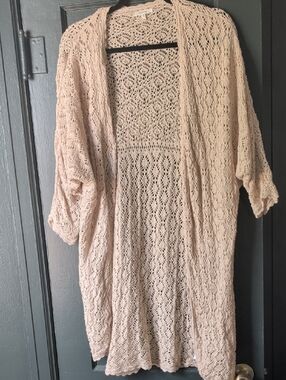 Maurices Light Beige Crochet Open Front Cardigan
